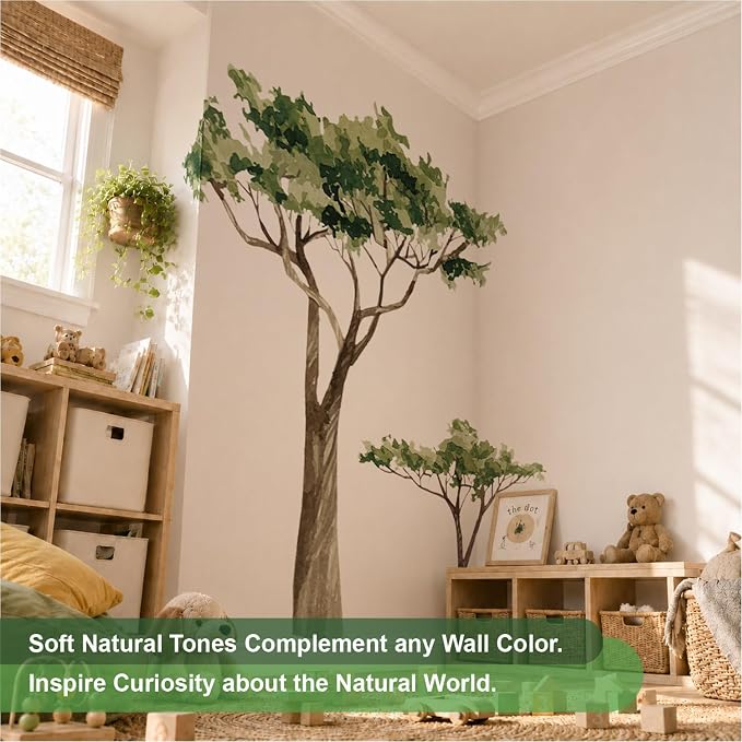 7.4 Ft x 5.9 Ft Safari Acacia Tree Decals, Oversized for Nursery | Peel and Stick Tropical Wall Mural, Watercolor Block Style, Self-Adhesive Jungle Themed for Living Room and Kindergarten - Image 3