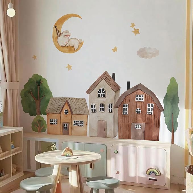 Fabric Boho Garden House Wall Stickers Watercolor House Wall Decor Tree self-Adhesive Wall Decals Peel and Stick Removable Wall Art Decor, DIY Mural Wall Decor - Image 2