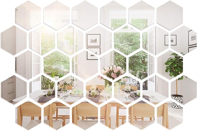 Shappy 32 Pcs Hexagon Mirror Wall Stickers, 10 x 8.6 x 5 cm by Shappy