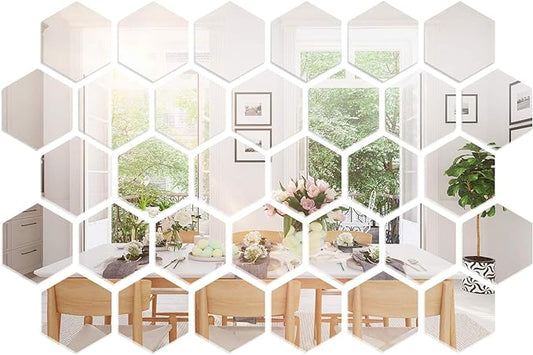Shappy 32 Pcs Hexagon Mirror Wall Stickers, 10 x 8.6 x 5 cm by Shappy