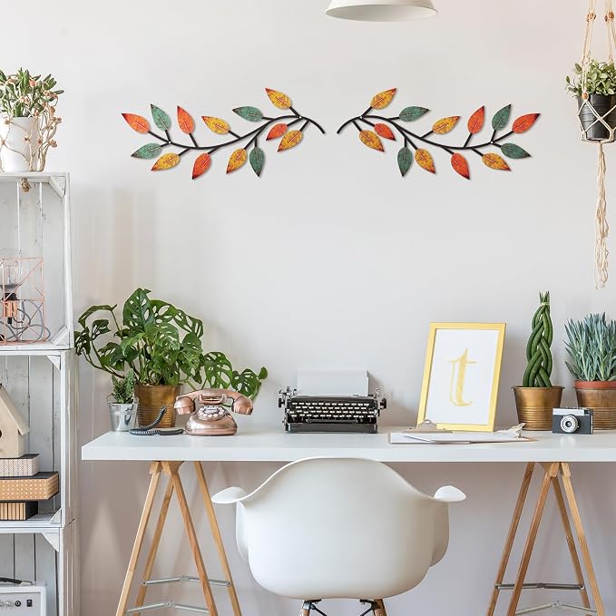 Zhengmy 2 Pcs Metal Leaf Wall Art Vine Branch Decor,Lively Colors | Olive Branch Metal Decor for Living Room Hallway, Symmetrical Leaf Pair for Doorway Entryway, Lightweight Hanging Art Design - Image 3