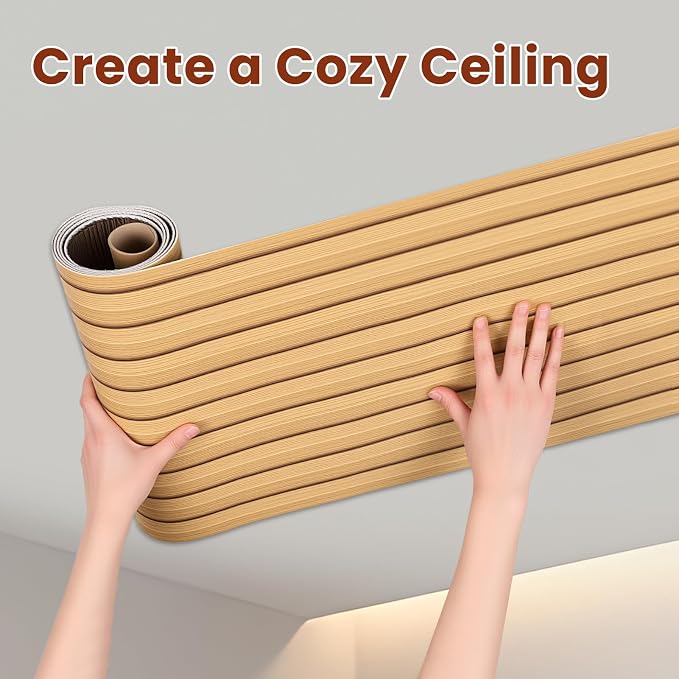 Thick Peel and Stick Slat Wall Panel Self-Adhesive 3D Wood Grain Yellow | Wallpaper Sticker Soundproof Moisture Resistant for Wall Ceiling (118"x15.75") - Image 6