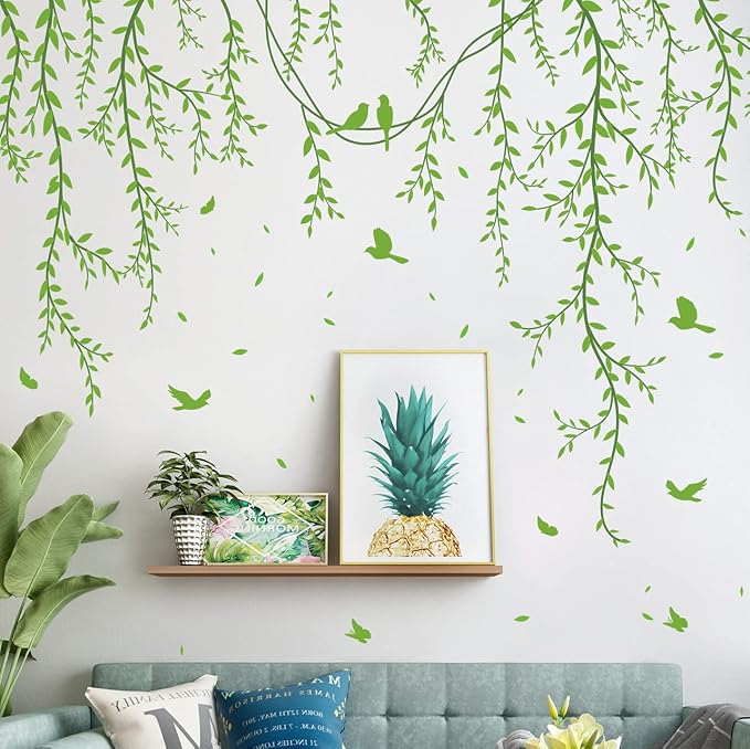 Amaonm Removable Hanging Vines Wall Stickers DIY Green Leaves Plant Grass Wall Decals Peel and Stick Flower Vine Decor for Kids Baby Girls Nursery Bedroom Living Room Offices Classroom (Green) by AMAMAONM