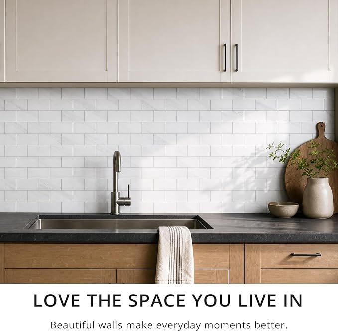 StyloVue 100 Pieces Peel and Stick Backsplash for Kitchen, 3" x 6" PVC Subway Tile, 2026 Upgraded Sparkle White Marble, Stick on Wall Tile for Kitchen, Bathroom, Fireplace, RV - Image 9