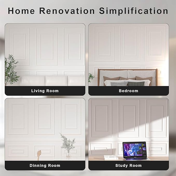 Peel and Stick Wall Molding Kit, 3-Set Double-Layer Frame Panels | Pre-Cut Ready-to-Assemble Wainscoting, Paintable Polystyrene Trim for Accent Walls, Living Rooms & Bedrooms, 31 x 54 in - Image 4