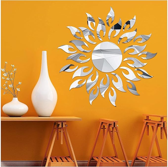 3D Mirror Sunlower Wall Decor Sticker, Peel and Stick Wall Art Decals by Lnrkai