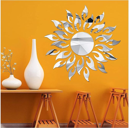 3D Mirror Sunlower Wall Decor Sticker, Peel and Stick Wall Art Decals by Lnrkai