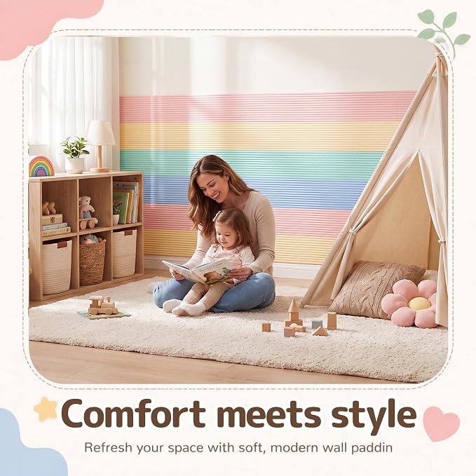 7.9 x 78.7 Inch Wall Padding for Kids, Yellow, Green, Blue, Pink, 4 Roll | Anti Collision Wall Padding Padded Wall Panels 3D DIY Headboard for Autism Playroom Nursery Bedroom Living Room Corner Guards - Image 7