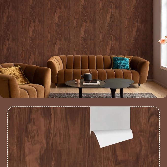 Wood Grain Contact Paper 17.3"x400" Dark Brown Wood Look Peel and Stick Wallpaper Vintage Removable Self Adhesive Vinyl Faux Wood Wallpaper for Cabinets Countertops Covering - Image 3