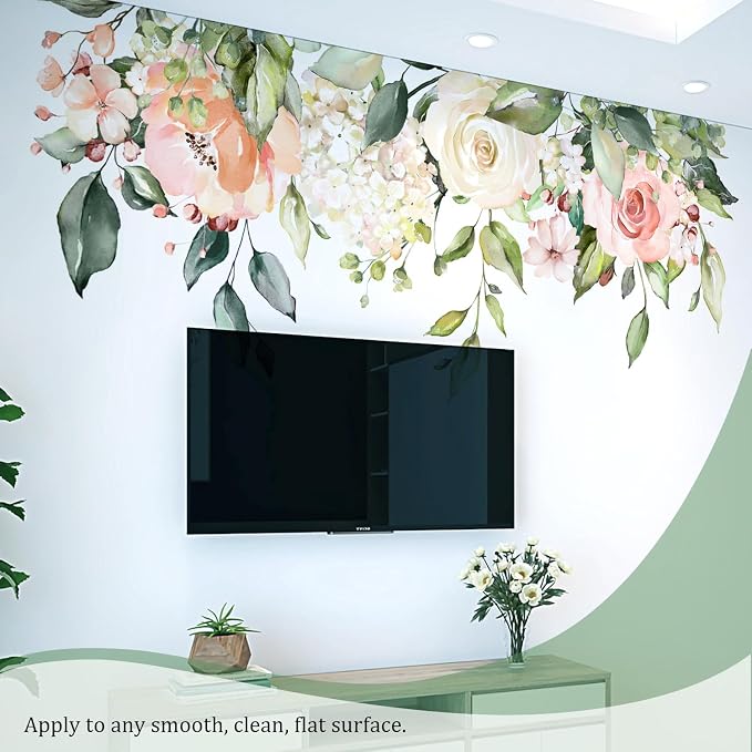 Flowers Leaves Wall Decals Peel and Stick, Large Floral Flowers Wall Stickers, Removable Vine Home Decor Art for Bedroom Living Room Classroom Office - Image 5