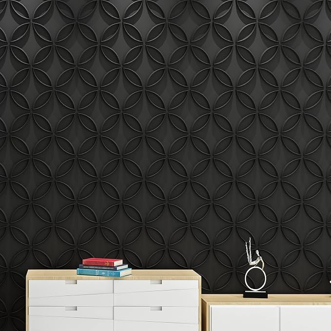 Art3d PVC 3D Wall Panel Interlocked Circles, Cover 32 Sq.ft, Matt Black | Waterproof, Scratch Resistant, Wipeable, Anti-Sag, Wall & Ceiling Decor Panels, Ideal for Home, Commercial Spaces - Image 2