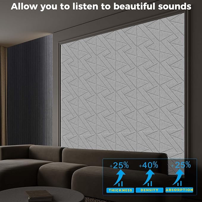 12 Pack Self-Adhesive Soundproof Wall Panels, 12 x 12 x 0.47 in Sound Proof Foam Panels for Walls, 1.2lb/ft³ High Density, Thicker 0.47in, Acoustic Panels, Noise Dampening Panels Studio Gray | 12 Pack Thicker Acoustic Wall Panels reduce echo，enhance ro... - Image 3