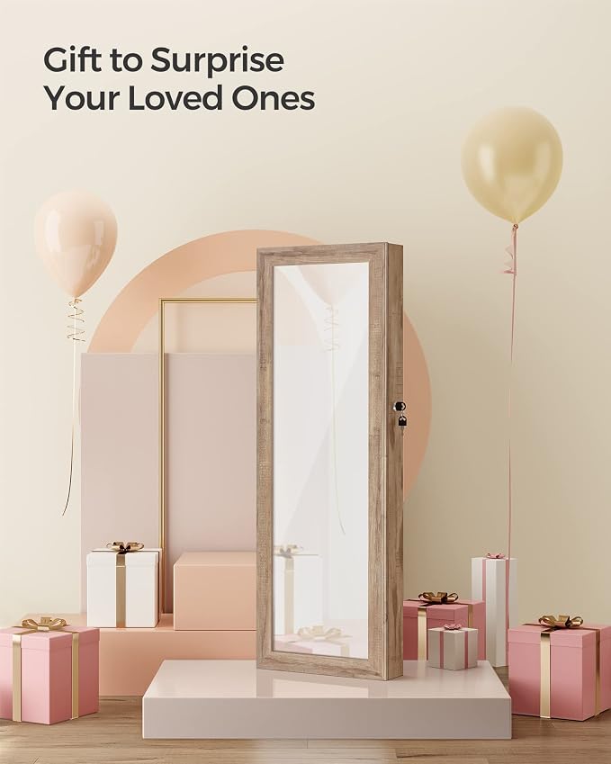 SONGMICS 6 LEDs Mirror Jewelry Cabinet, 47.2-Inch Tall, Lockable - Image 9