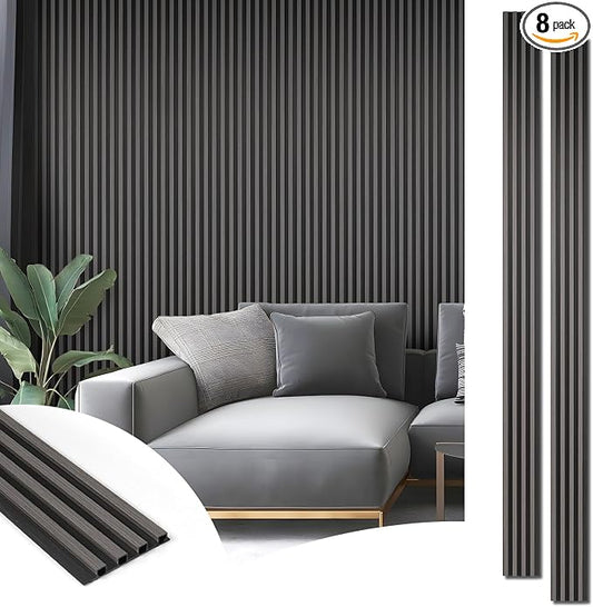 Art3d 96 x 6 Inch 3D Fluted Wood Textured Slat Wall Panels, 8-Pack, Grey | Natural Wood Texture, Weather Resistant, Durable, Easy to Install, Eco-Friendly, Elegant Design, for Living Room, Bedroom by Art3d