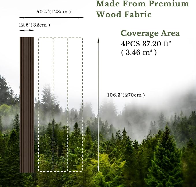 MISSDAY Wood Slat Acoustic Wall Panels, 4 Packs 106.3" x 12.6" Dark Walnut Soundproof Panel For Interior Wall Decor Noise Absorbing-3D Textured Wooden Panel Sound-Absorbing for Home, Office, Studio - Image 5