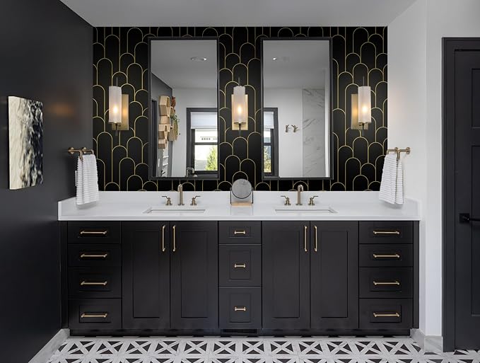Yasinet Peel and Stick Wallpaper Black and Gold Wallpaper Black Geometric Contact Paper for Bedroom Modern Removable Self Adhesive Wall Paper Waterproof Decorative for Wall Vinyl 17.3"X118.7" - Image 5
