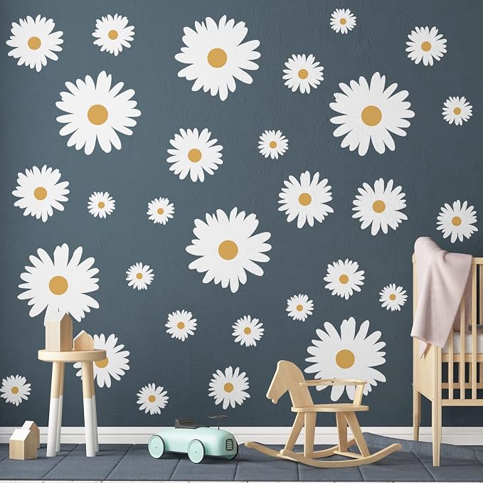 TaoBary 12 Sheet Daisy Wall Sticker Decal Flower Decal for Room Decor | Big Flower Wall Sticker, Pink White Floral Decal, Daisy Bedroom Room Decor, Removable Peel and Stick, Nursery Home Wall Decor - Image 4