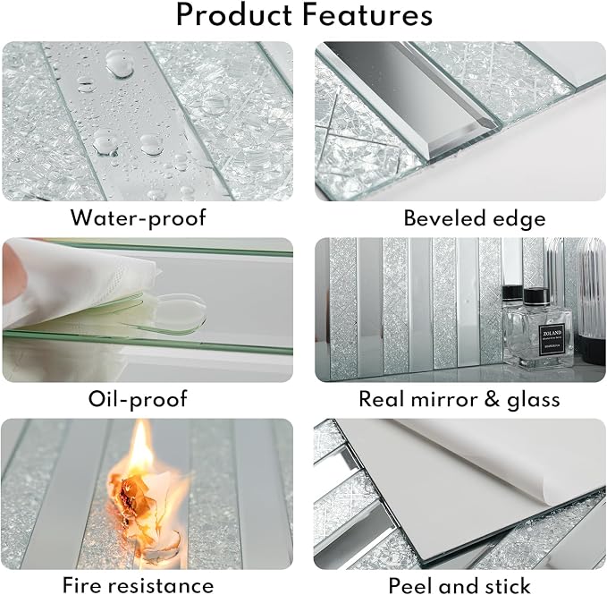 Lovdeco Peel and Stick Mirror Strip Tile, 1.2 x 12 Inches Mirror Tiles for Kitchen Backsplash and Bathroom Wall (5 Pieces, 5 SQ.FT.) - Image 5