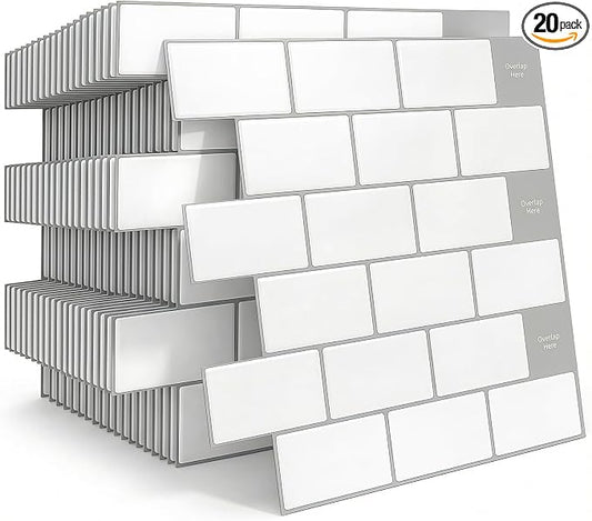 Arttown Peel and Stick 3D Wall Backsplash, 20-Sheet, 12" × 12" White | Subway Tile Self Adhesive Thicker Design Wall Tiles Panel Wallpaper for Kitchen Bathroom Balcony by Arttown