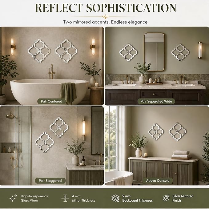 Square Decorative Wall Mirror 12 x 12 Inch, Silver Frameless Mirror Wall Decor with Beveled Edge, Modern Wall Mounted Accent Mirror for Living Room, Bedroom, Hallway, Set of 2 - Image 7