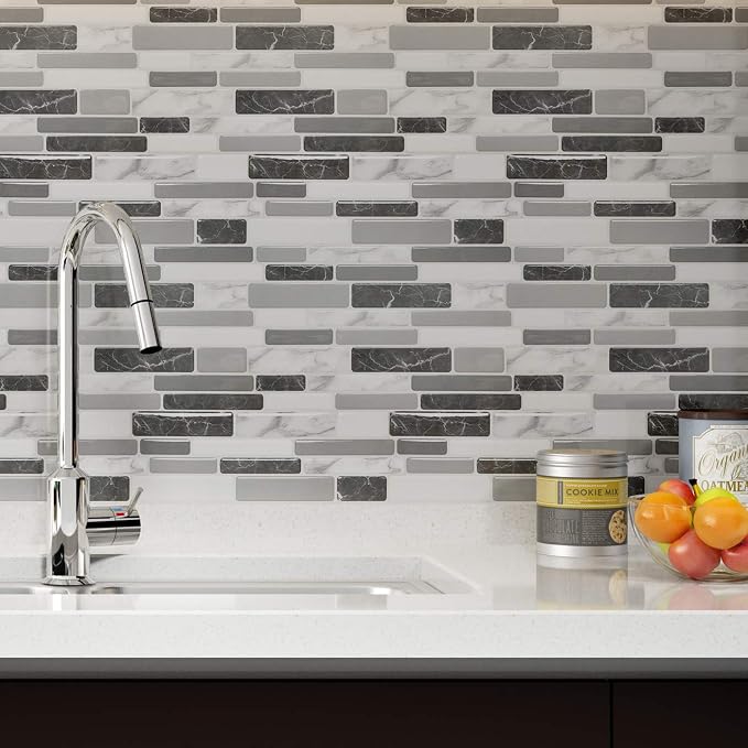 Art3d 6-Pack Peel and Stick Backsplash Wall Tile, 12 x 12 Inch, Marble Grey | Strong Adhesion, Lightweight, Cuttable, Waterproof, Fadeless, Crack Resistant, for Kitchen, Bedroom, Ideal for Recently Moved - Image 2