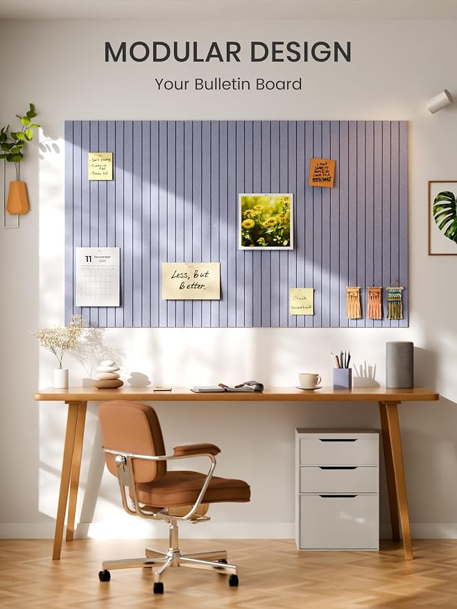 Bumusty 36"x 24" Large Felt Bulletin Board Tiles,Soft Periwinkle | 6-Pack Cork Board Alternative, Wall Decor, 30 Pushpins, 30 Adhesive Tabs, Vision Board, Office, Classroom, Home, Dorm - Image 7
