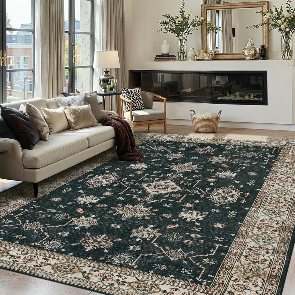 Rugxara Black 6x9 Area Rugs Washable Rug for Living Room Dining Bedroom - Image 4