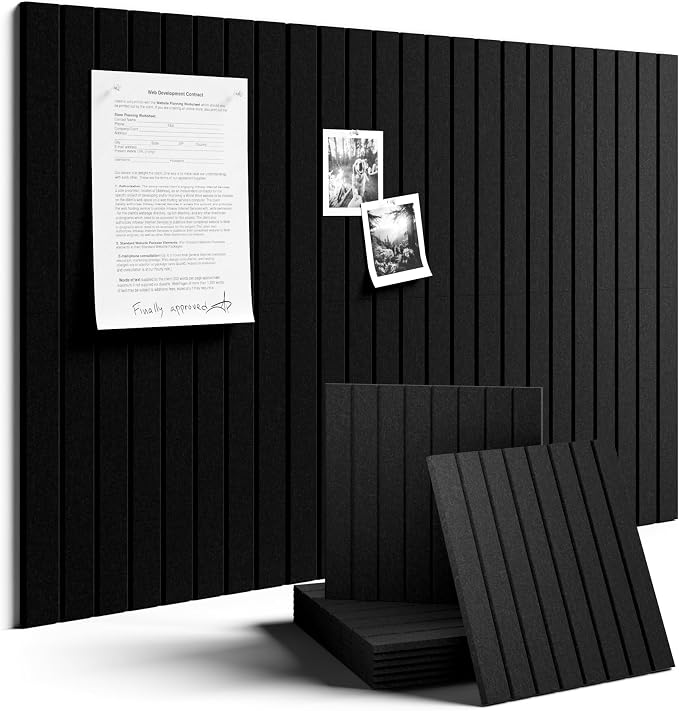 Fluxynara 36" x 24" Large Felt Bulletin Board, Black | 6 Pack Cork Board Alternative with 30 Safe Adhesive Tabs, Pin Boards for Wall Decor, Home, Office, Classroom,Dorm by FLUXYNARA