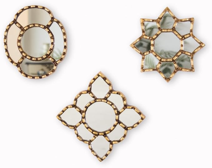Peruvian Wall Mirrors Set 3pc Gilded Bronze Leaf Home Decor by DecorContreras