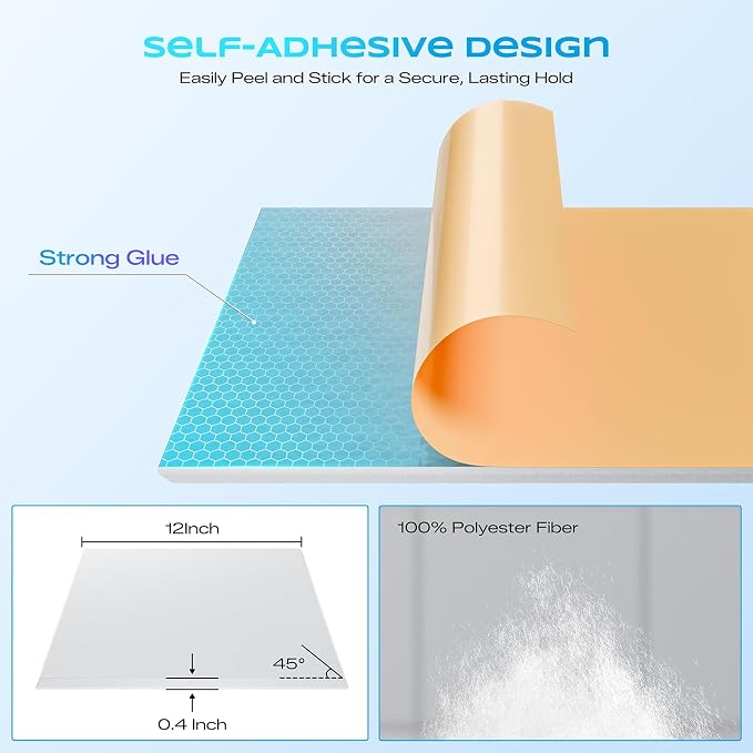 22 Pack Self-Adhesive Sound Proof Foam Panels for Walls 12"x12"x0.4" Fabric | High-Density Acoustic Panels, Noise Reducing Soundproof Wall Panels for Home Studio, Office, Easy-Install White - Image 2