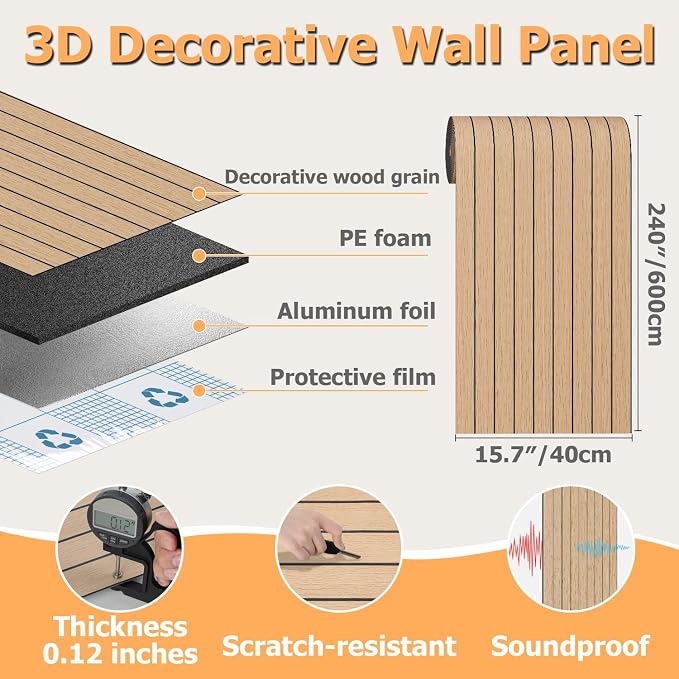 Arthome Peel and Stick Slat Wall Panels 15.7 "x240,Self-Adhesive PVC Wood Grain Wallpaper Panel,3D Thick Faux Soundproof Backsplash Accent Wall Tile for Walls & Furniture (Oak- Coverage 26 Sq.ft) - Image 8