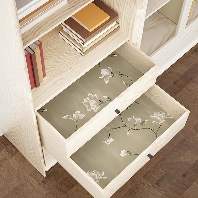 Laatse Vintage Khaki Floral Bird Wallpaper Peel and Stick 17.5" × 118" | Self Adhesive/Removable/Waterproof/Thick Vinyl Contact Paper for Bathroom Bedroom Shelf Cabinet Drawer,Prepasted,Easy Peel - Image 3