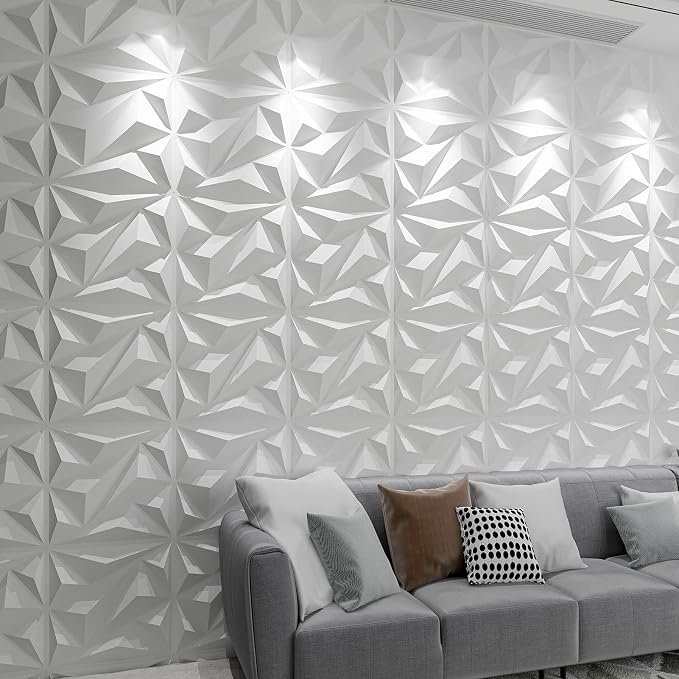 Art3dwallpanels 3D Wall Panels Diamond PVC, White, 19.7" x 19.7" | 3D Raised Diamond Wall Tiles, Waterproof Fireproof, 12 Sheets Large Size Pack, Easy DIY Install for Bedroom Living Room Wall - Image 5