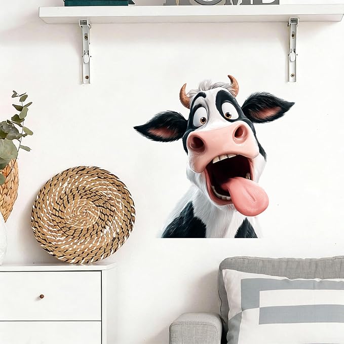Funny Cow Wall Decals Stickers, Cartoon Farm Animal Wall Art Peel and Stick, Removable Vinyl Wall Decor for Bedroom, Living Room, Office, Home Decoration - Image 9