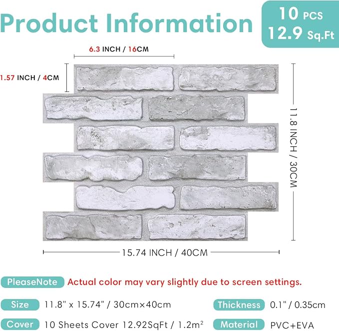 Commomy 3D Peel and Stick Faux Brick Wall Panels | Ultralight Thin PVC Fake Brick Wallpaper Tiles Wall Covering for Home Office,Living Room Quick DIY Wall Decor(12.92 sq.ft) - Image 5