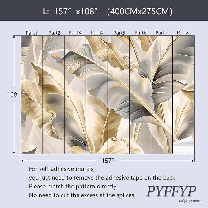 PYFFYP-Golden Banana Leaf Peel and Stick Wallpaper murals for Bedroom - Image 6