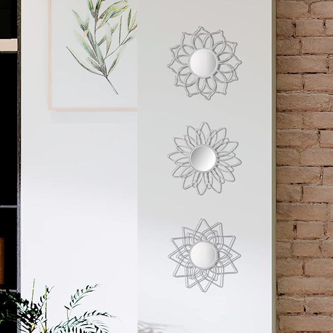 Silver Mirrors for Wall, Metal Flower Circle Mirrors for Home Decoration - Image 8