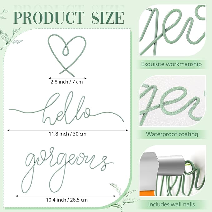 Hicarer Metal Hello Gorgeous Wall Art Minimalist Wall Decor,Green,Classic | for Bedroom Bathroom Living Room Dressing Room Salon Vanity Office Home Decoration, Easy to Install - Image 2