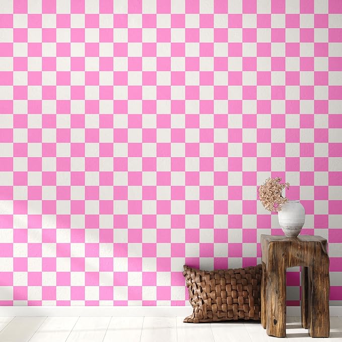 Drydiet Pink Checkered Peel and Stick Wallpaper 15.75'' X 118" | Plaid Funky Checkered Contact Paper, Waterproof Contact Wallpaper, Vintage Gingham Decor for Room Bathroom Cabinet, Trendy - Image 5