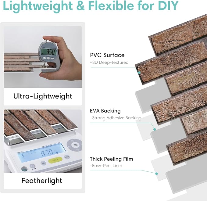 Commomy 3D Faux Brick Wall Panels -Thin Urltra PVC 10pcs 15.74" x 11.8" | Peel and Stick Brick Wall Covering for Quick DIY Interior Wall Decor,Not Real Brick (12.92 sq.ft) - Image 4