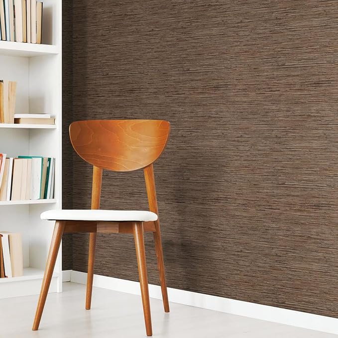 RoomMates RMK11312WP Brown Faux Grasscloth Non-Textured Peel and Stick Wallpaper, Roll - Image 2