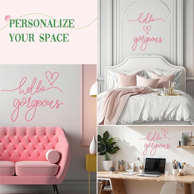 Hicarer Metal Hello Gorgeous Wall Art Minimalist Wall Decor,Pink,Classic | for Bedroom Bathroom Living Room Dressing Room Salon Vanity Office Home Decoration, Easy to Install - Image 4