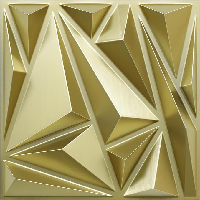 STICKGOO Gold 3D Wall Panels for Interior Wall Decor, 12''x12'', 33 Pack | PVC Lightning Diamond Design, Accent Wall Paneling for Bedroom, Gaming, Living Room, TV Background Decor, Cover 32.Sq.Ft by STICKGOO