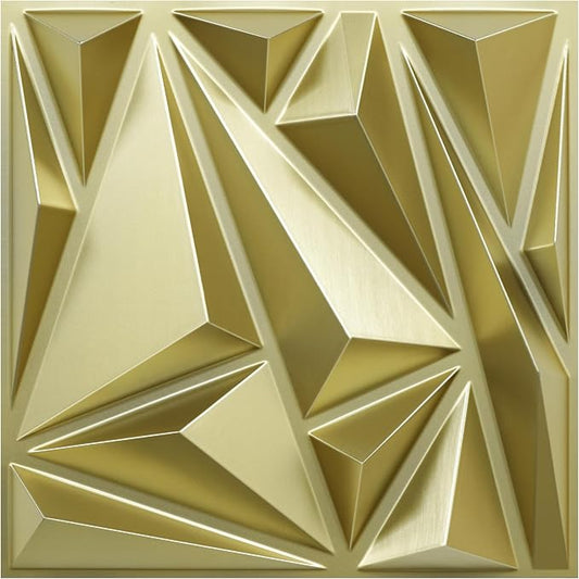 STICKGOO Gold 3D Wall Panels for Interior Wall Decor, 12''x12'', 33 Pack | PVC Lightning Diamond Design, Accent Wall Paneling for Bedroom, Gaming, Living Room, TV Background Decor, Cover 32.Sq.Ft by STICKGOO