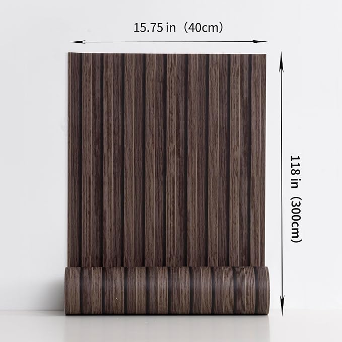 Haimin Wood Grain Slat Wall Panels Peel and Stick Faux Wood Thick Wallpaper | 118"x15.75" Waterproof PET & IXPE Foam Paneling Adhesive Smooth Beadboard Wallpaper Wall Covering Panels (Dark Brown) - Image 4