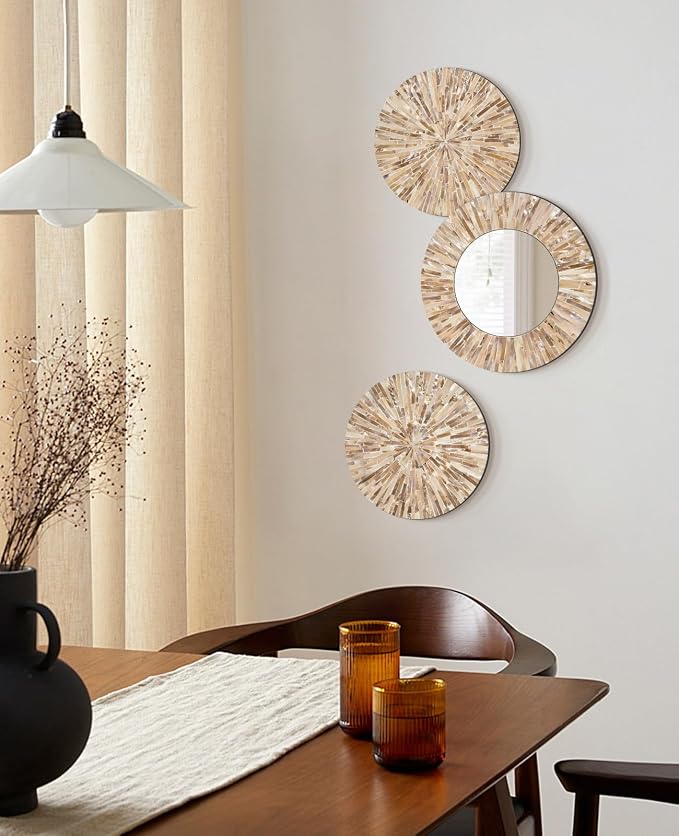 Boho Mother of Pearl Decorative Wall Mirror for Living Room,Brown - Image 6