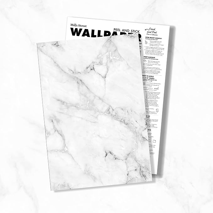Main Street Peel and Stick Wallpaper Sheets, Carrara Marble, 12-Pack | 11 x 16 in sheet size; Covers up to 14.67 sq ft; Eco-friendly paper material; No paste or additional adhesive required - Image 7