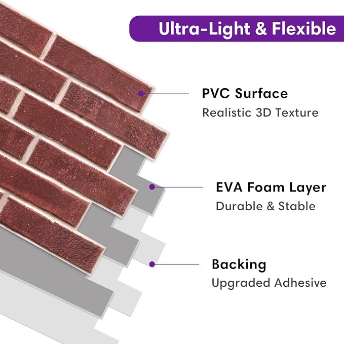 3D Faux Brick Wall Panels Peel and Stick, Designed for Quick DIY | Red, 10 Pcs 15.7" x 11.8", Brick-Look, Ultra-Light PVC Fake Brick Wall Covering Tiles for Wall Renovation, Cover 12.9 sq ft - Image 4