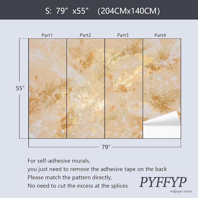 PYFFYP-Gold Marble Peel and Stick Wallpaper murals Abstract Art Sticker - Image 5