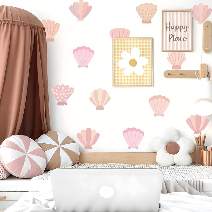 Seashell Wall Decals, Peel and Stick Under the Sea Watercolor Scallop Mural, Beach Seashell Wall Stickers for Kids, Boys and Girls Room & Nursery Decor (Seashell Wall Decals) - Image 3